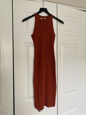 Abercrombie & Fitch Ribbed Tank Midi Dress - Rust